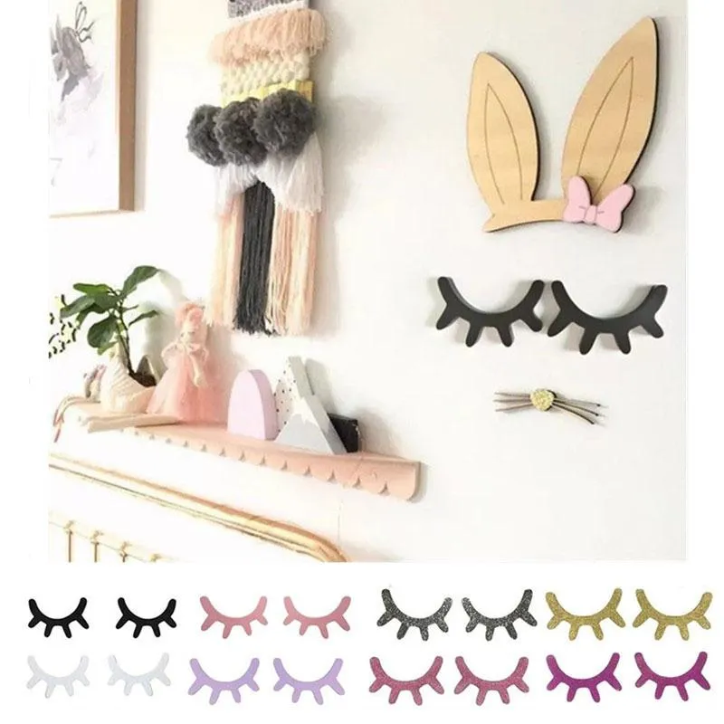 Wall Stickers 2Pcs Nordic 3D Wooden Eyelash Sticker DIY Kids Bedroom Living Room Decal Art Home Decoration Drop