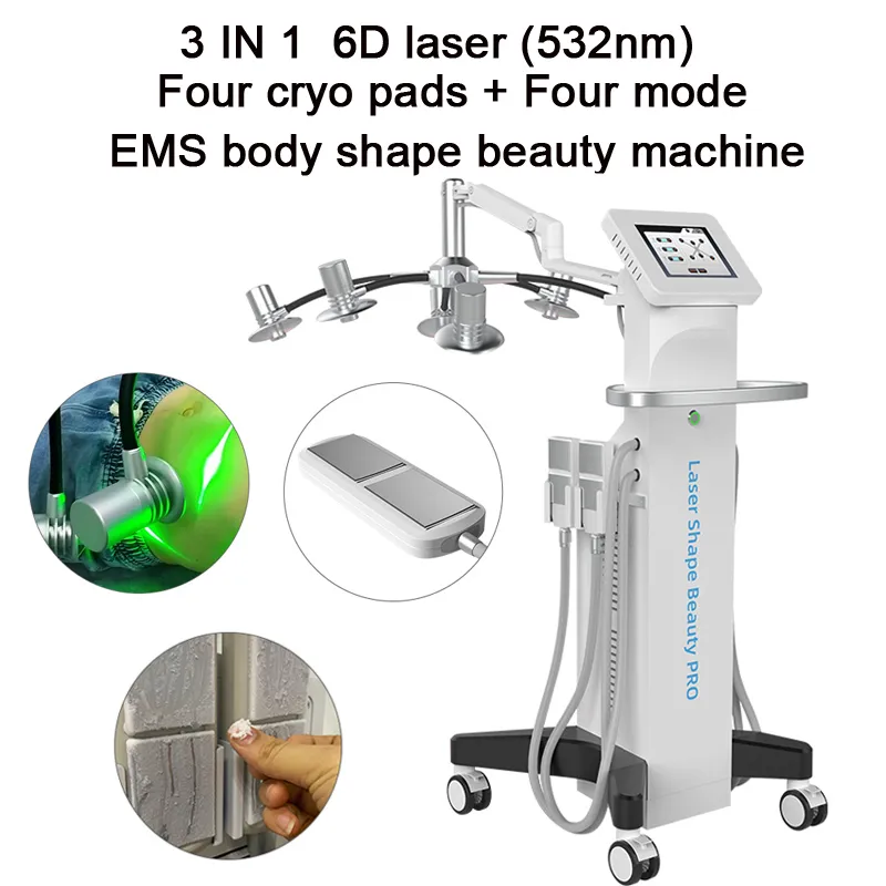 3 In1 Cryolipolysy Cryroterapia EMS Tecnologia emagrecimento 6D Lipo Laser Laser Luz Verde Máquina Corporal Forma Fat Remoção Equipamento