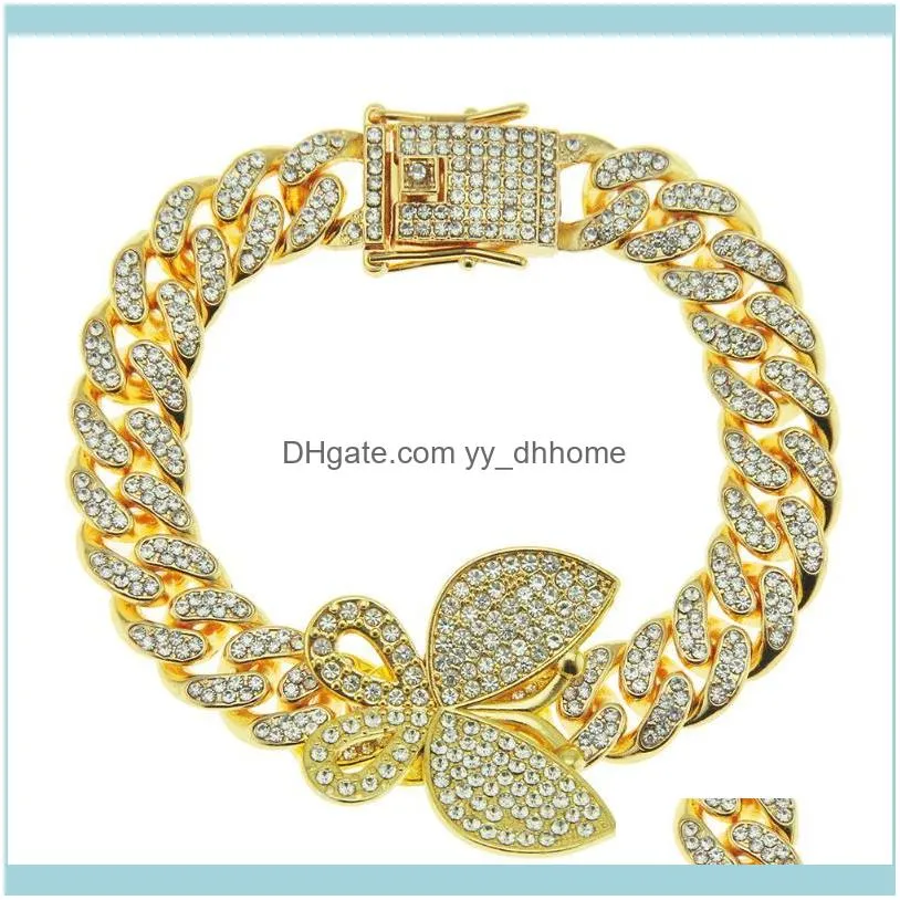 Earrings & Necklace 12mm Rose Gold Color Cuban Chain Butterfly Bracelet Cz Luxury Bling Hip Hop Choker Jewelry Sets For Men Women