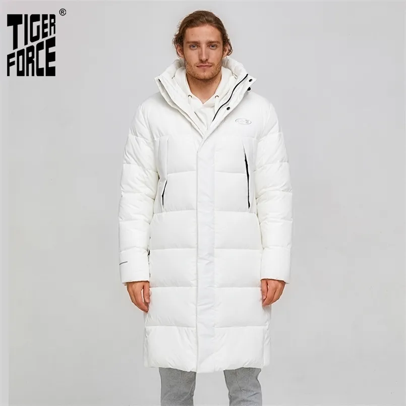 Tiger kraft vinterjacka för män lång vit varm kappa manlig puffy jacka mens hooded jackor svart dragkedja vindtät överrock 211216