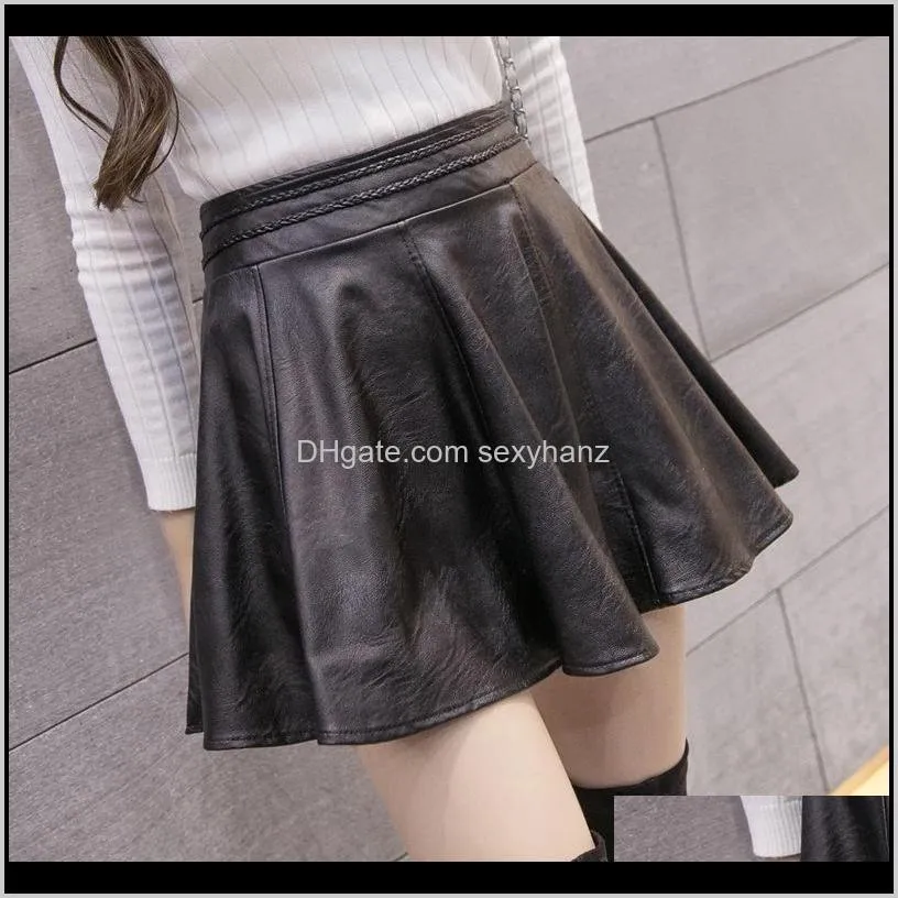 Skirts Wholesale Fashion Women Faux Leather Cute Mini Pleated Aline Pu Springwintersummer Back Zippered Skirt 6Xl Plus Size N5Cau Srds3