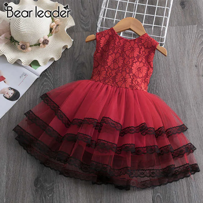 Bear Leader Girls Princess Dress Festival Fashion Style Girl Kids Party Layered Dress Floral Barnkläder Fancy Vestido 210708