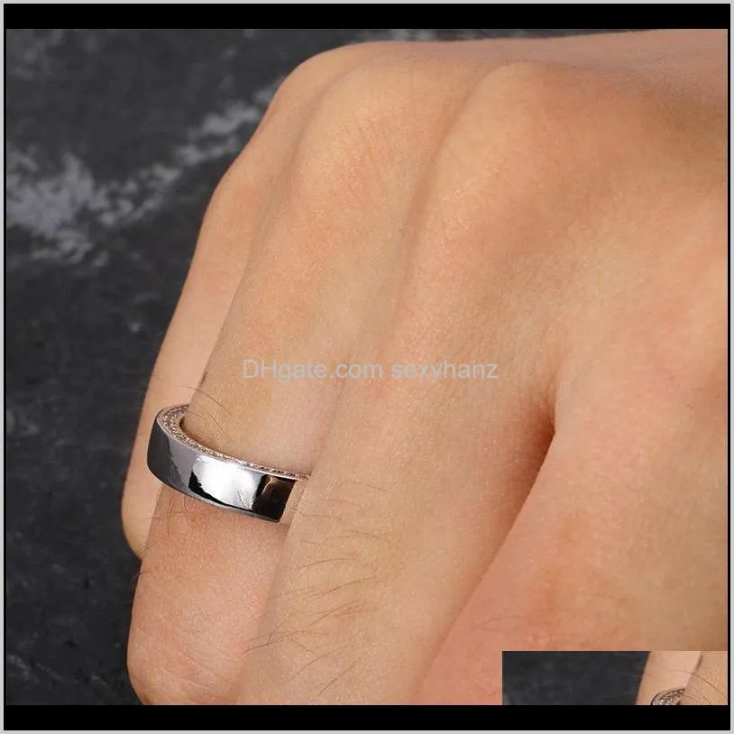 s925 sterling silver round finger rings for men women cz stone bling iced out couple ring male hip hop rapper jewelry