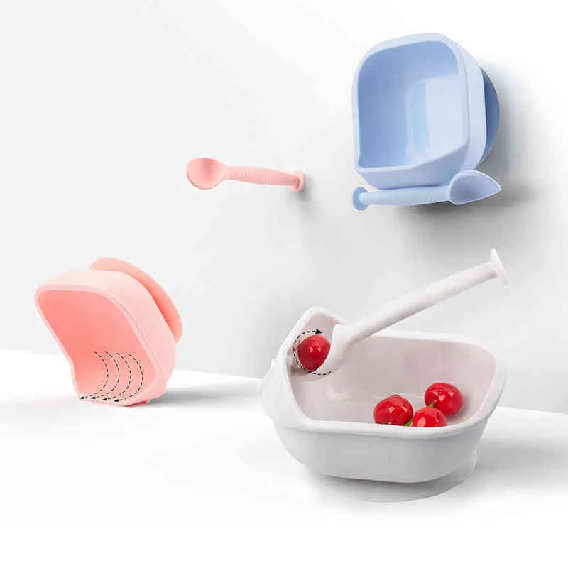 LOFCA 1set Baby Silicone Feeding Bowl Food grade Spill-Proof Suction Rotating Bowl Learning Dishes Tableware Children Plate G1221