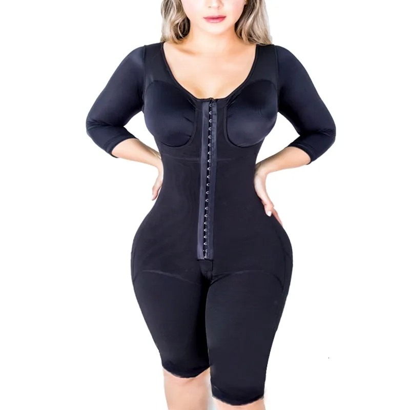 Women'S Long-Sleeved Trousers Buttoned Pressure Lace Shapewear Slimming Shorts Bodyshaper Postpartum Skims Corset Mujer