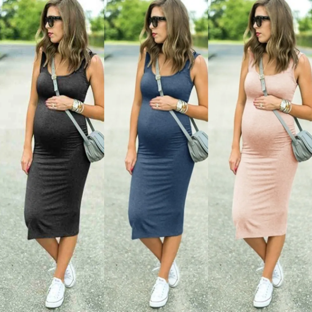 Moda Sukienka Odzież w ciąży One-Piece Summer Skirt Suknie Macierzyńskie Okrągły Neck Elastyczna Talia Pasek Spódnice Wygodne Miękkie Tkaniny Sprzedaż G73RWL0