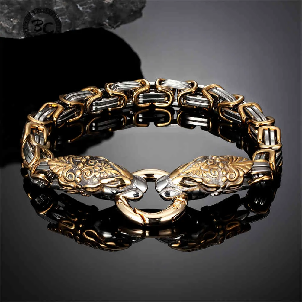 Nie verblassen Viking Dragon Head Armbänder Männer Gold Edelstahl König Kette Schlange Armband Nordic Amulett Punk Männlichen Schmuck Geschenk