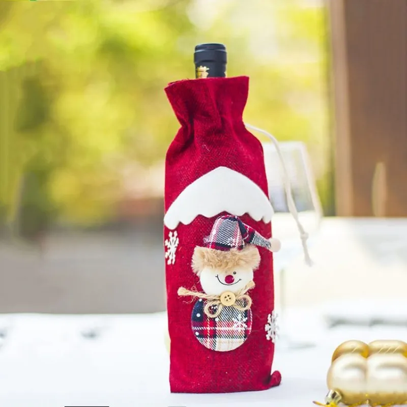 Christmas Decorations Santa Claus Wine Bottle Cover Linen Bags Snowman Ornaments Home Party Table Decorations Gifts