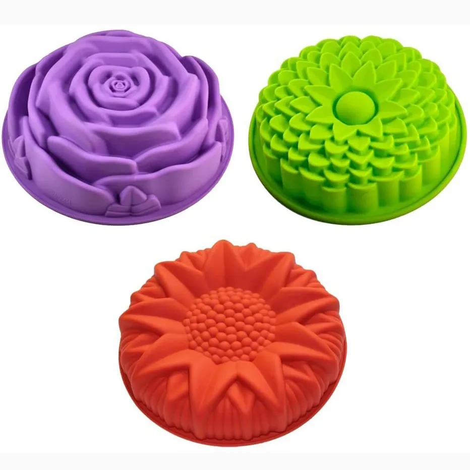 Baking Moulds Non-Stick Flower Shape Silicone Cake Bread Pie Flan Tart Molds Large Baking Trays for Birthday Party DIY HYJK2202