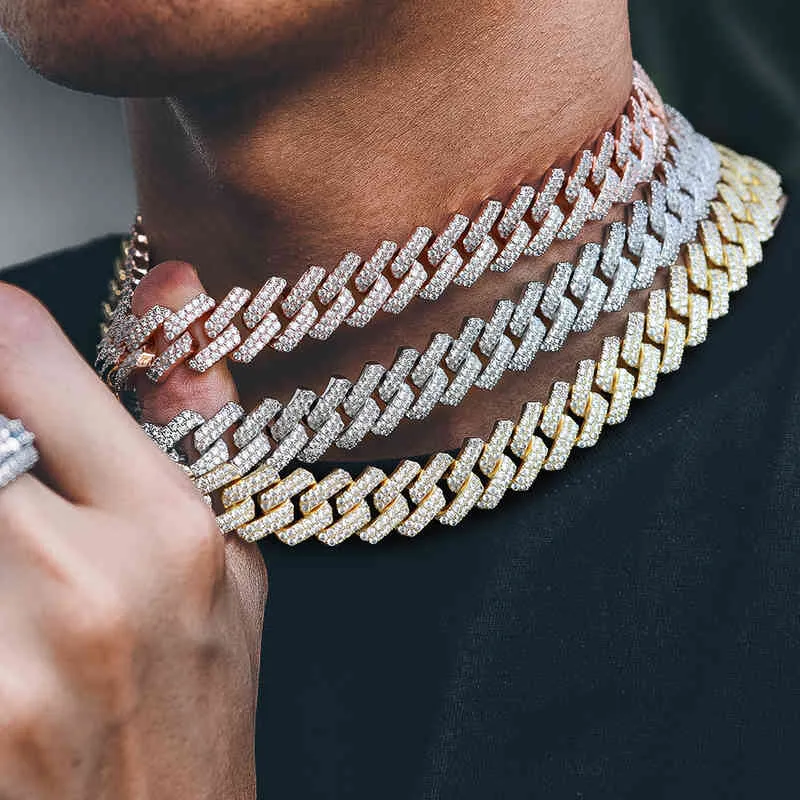 Krkcco Gioielli Hip Hop 12mm Placcato Oro Bianco Iced Out Cuban Link Cz Prong Chain Collana Diamante