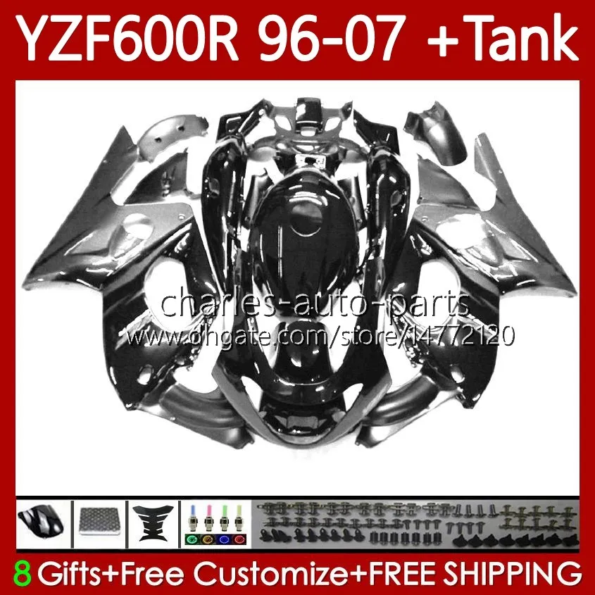 Silver Flames Body Kit ل Yamaha YZF600R Thundercat YZF 600R 600R 1996-2007 هيكل السيارة 86NO.188 YZF-600R 96 97 98 99 00 01 YZF600-R 02 03 04 05 05 06 06 OEM FALTINGS + غطاء خزان