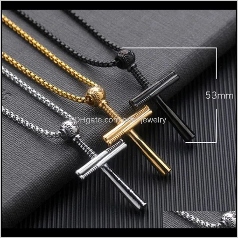 sporty baseball necklaces pendant jewelry stainless steel classic gold silver color cross pendant necklace bijoux gifts