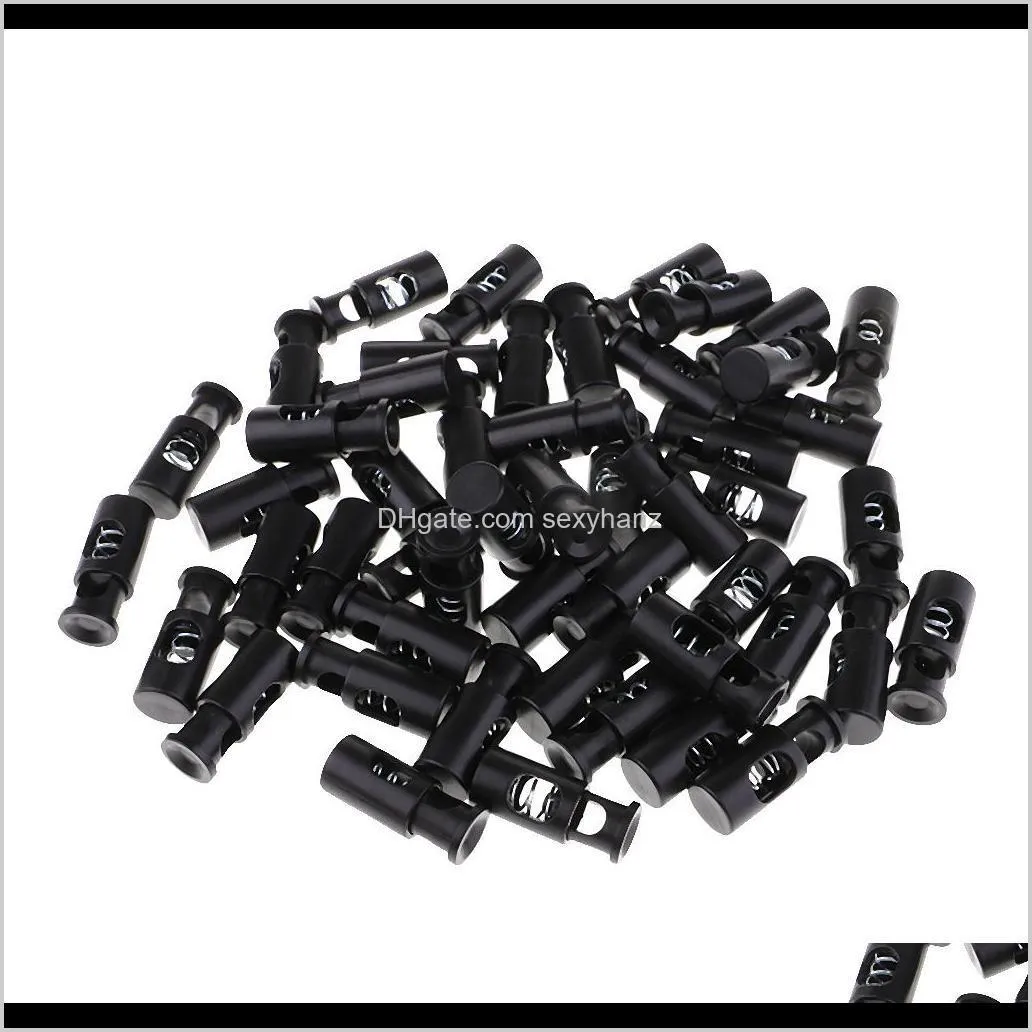 50pcs plastic single hole cord locks spring toggle stopper for shoelaces bag