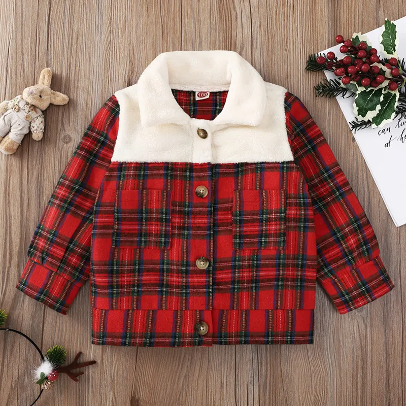 2021 Baby Mädchen Jacken Frühling Herbst Mode Mittelkind Jacke Rot Langarm Mantel Kariert Mit Weiß Revers Kinder Mädchen Kleidung Oberbekleidung