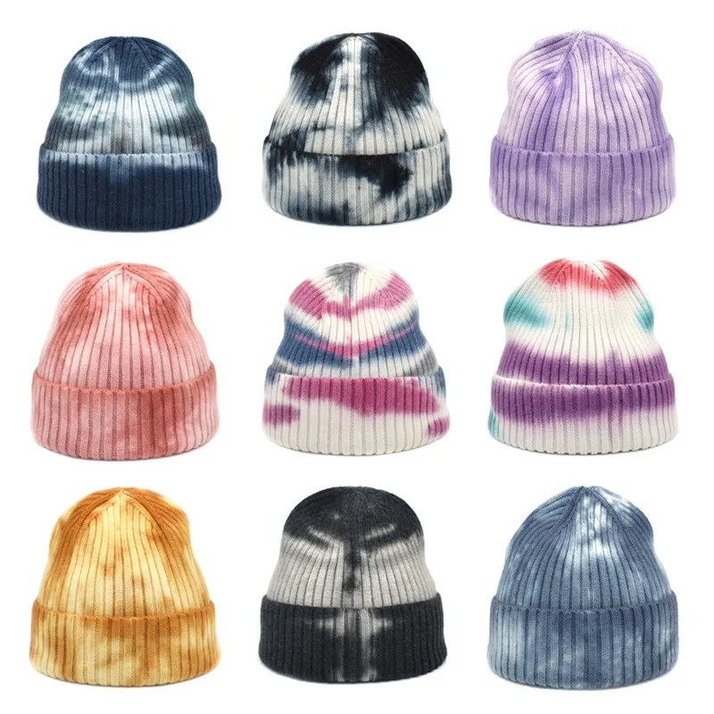 Mode stickade varma hattar höst vinter kvinnor färg slips färgämne korta mössa kepsar headwear hip hop streetwear hattar