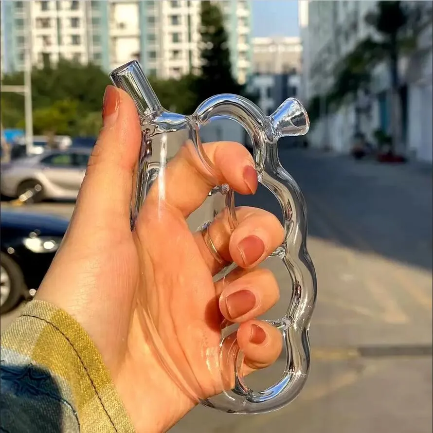 5.5 Inch New Brass Knuckles Clear Glass Bubbler Pipe Bong Hookah