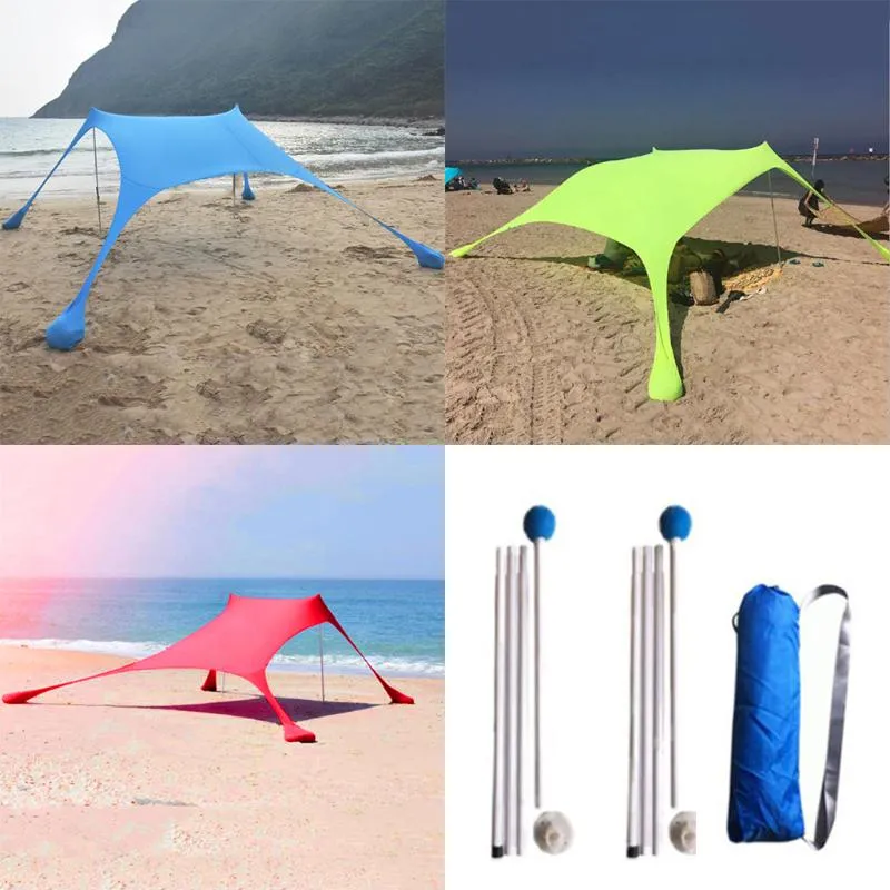 Beach Tent Tarp Portable Canopy Sunshade Sun Shelter With Sandbag