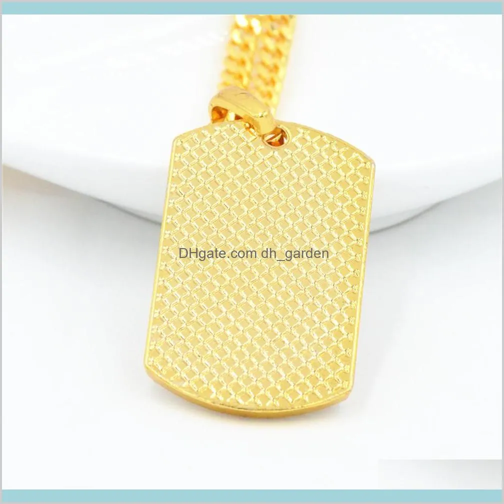 2020 mens jewelry vintage men`s pendant filled iced out rhinestone gold color charm square dog tag necklace with cuban chain hip hop