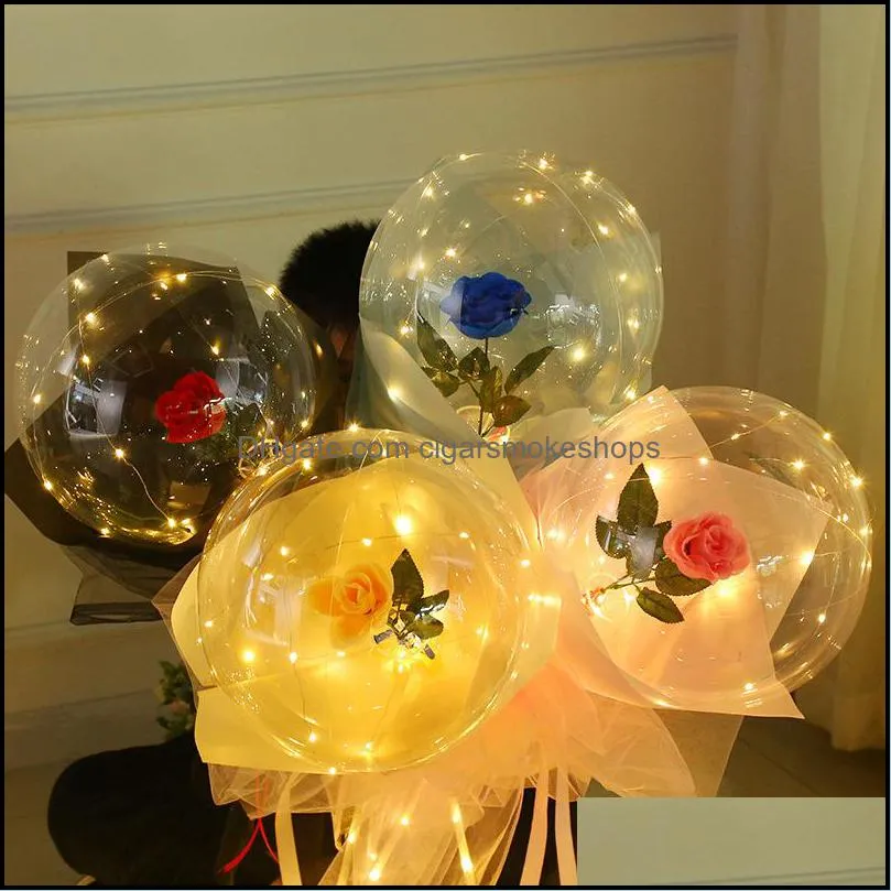 Fête Décoration Événement Fournitures Festive Maison Jardin Saint Valentin Lumière Clignotant Rose Bouquet Led Ballons Lumineux Bobo Ball Ballon Lov