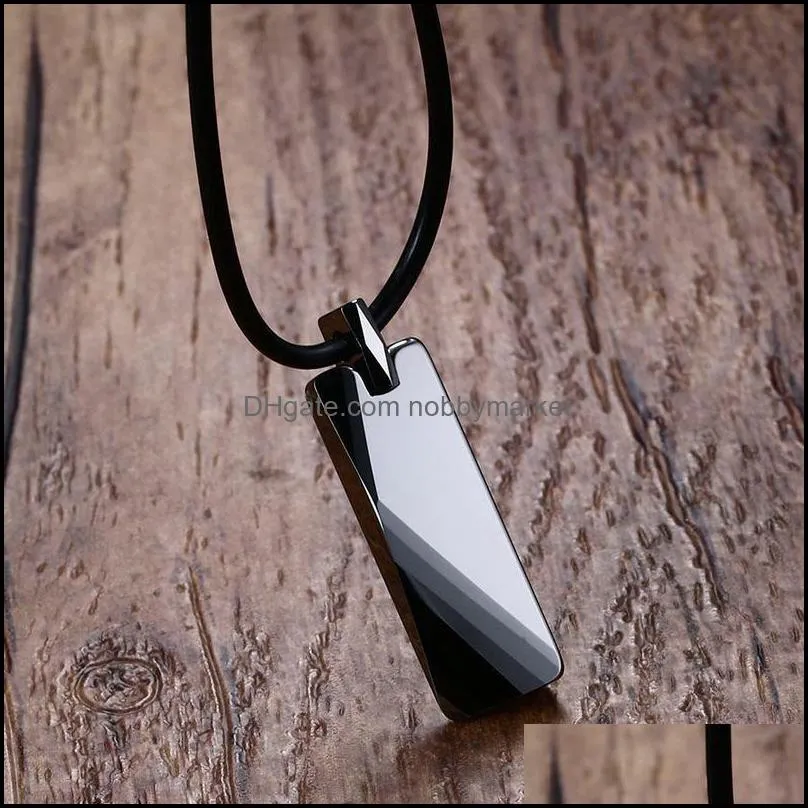 Modyle Mens Boys Chokers Tungsten Carbide Striped Pendants Necklaces With Black Rubber Rope Men Fashion Jewelry Collares 210323