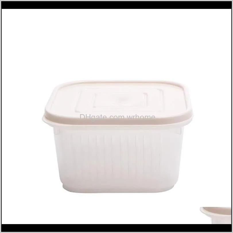 Plastic Storage Bins Refrigerator Box Double Layer Drain Keep  Tank Household With Cover Bottles & Jars
