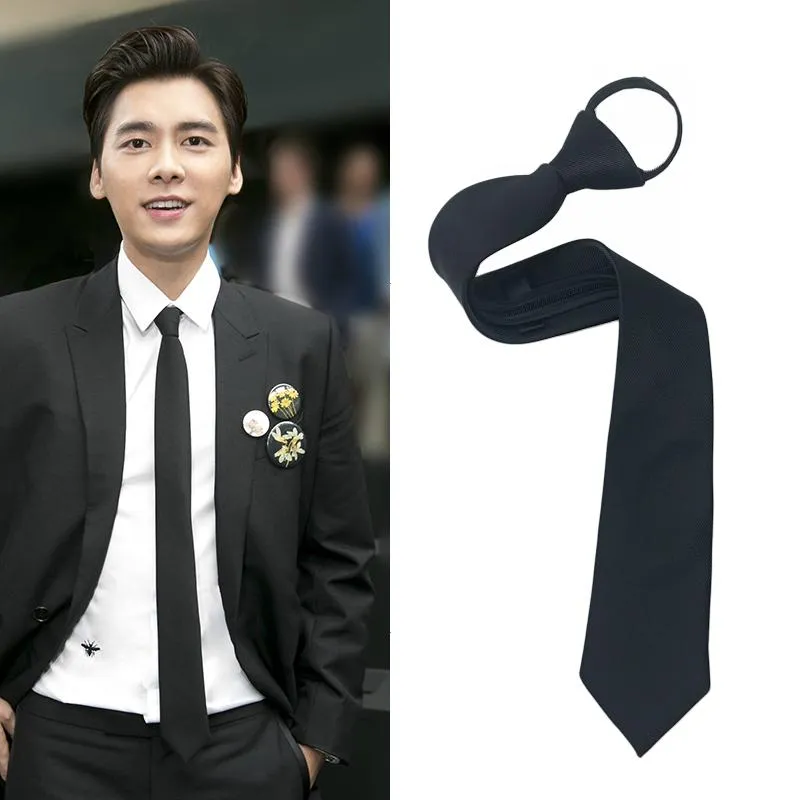 Bow Ties 38/48cm Black Wine Red Korean Style Lazy Zipper Tie Men And Women Matching Shirt 5cm Wedding Student Gifts Uniform