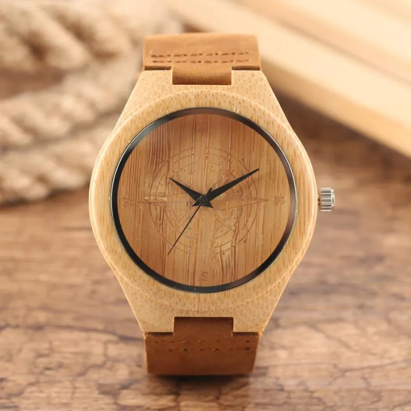 Montres-bracelets Montre en bois décontractée Cadran circulaire Simple pour hommes Femmes Sport Montre-bracelet en bambou