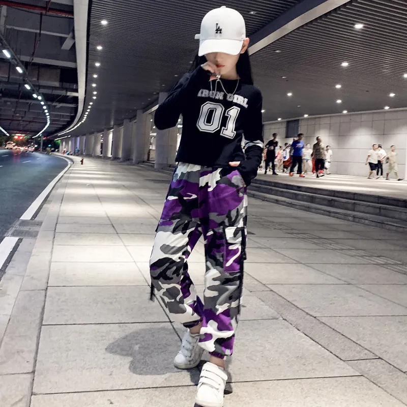 Enfants Filles Garçons Hip Hop Danse Vêtements Joggers Pantalon Pantalon Pour Enfants Coton Lâche Camouflage Sport Sarouel Nouveau 969 V2