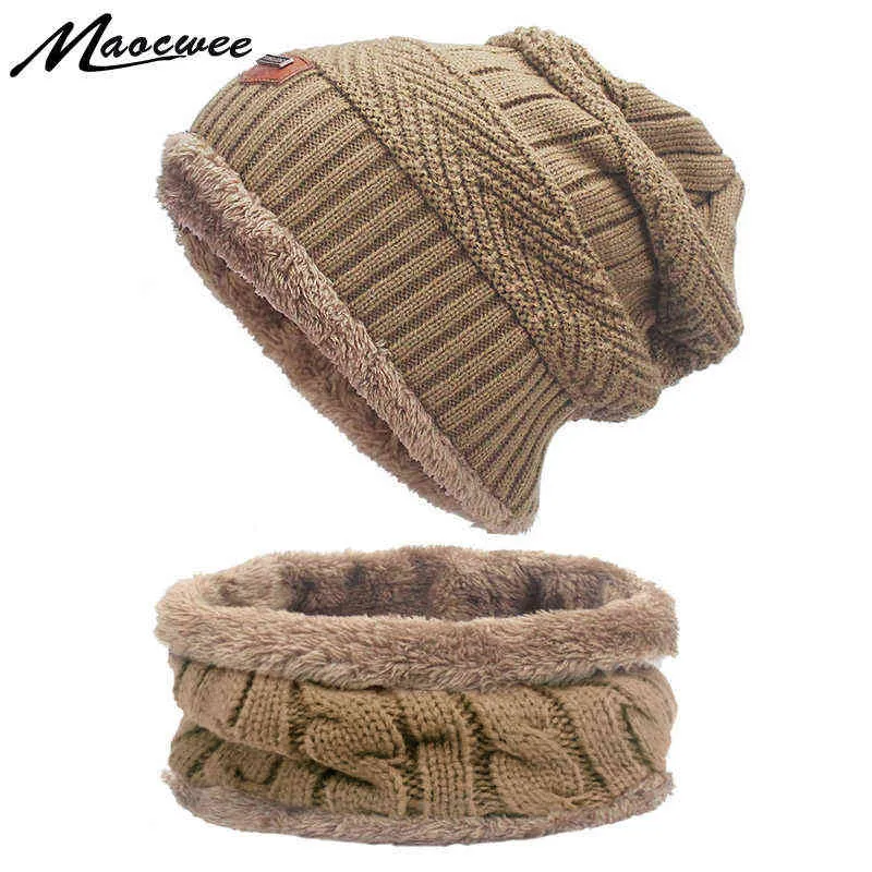 女性メンズ帽子のスカーフ帽子セットユニセックスソリッドカラービーニーニットスカーフ帽子秋と冬の暖かいストライプキャップ新しいY21111