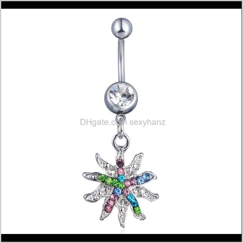 d0756 ( 2 colors ) mix color sunflower style navel button ring piercing body jewlery 1.6*11*5/8 belly ring body jewelry