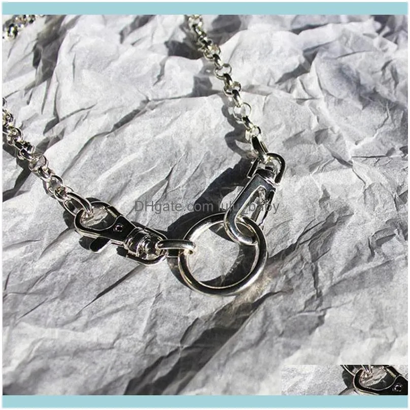 Chains Hiphop Silver Color Round Lock Choker Necklace For Women Girl Metal Chunky Chain Link Necklaces Statement Jewelry Collares