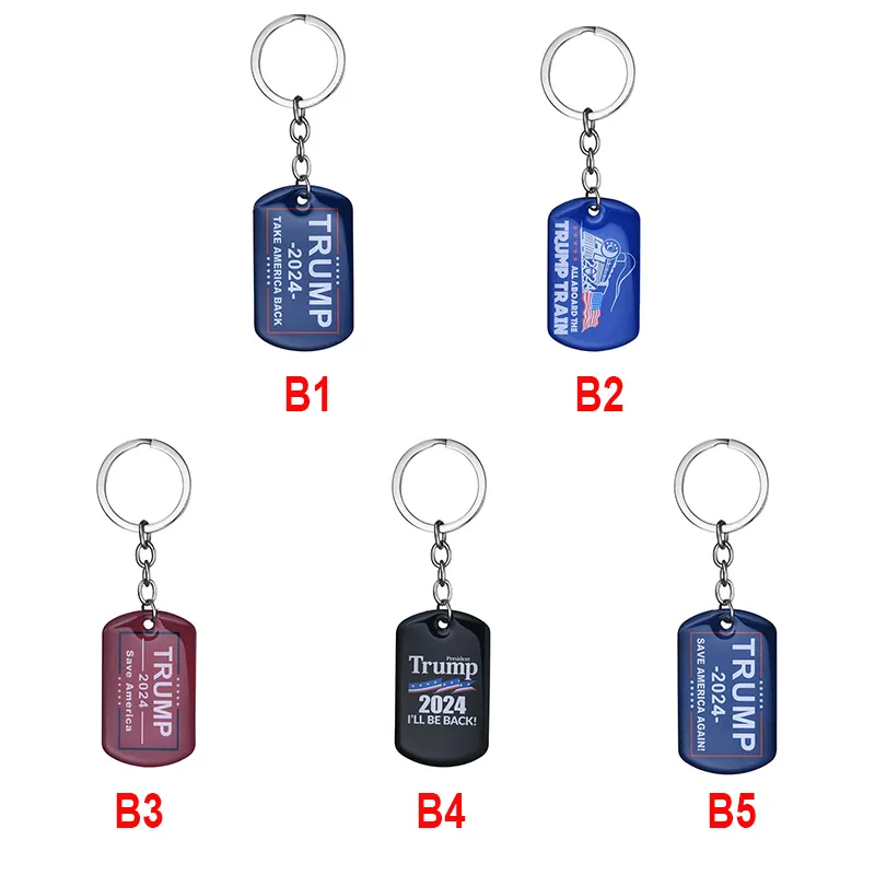 2024 Trump Keychain US President Election Flag Pendant Stainless Steel Tags I`ll Be Back Keyring