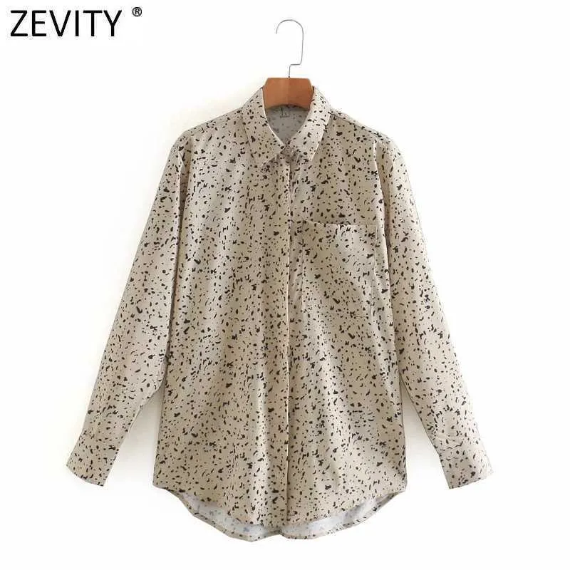 Zevity Women Vintage Leopard Print Pocket Blouse Retro Office Lady Långärmad Företag SHIRTS Chic Femme Blusas Tops LS7337 210603