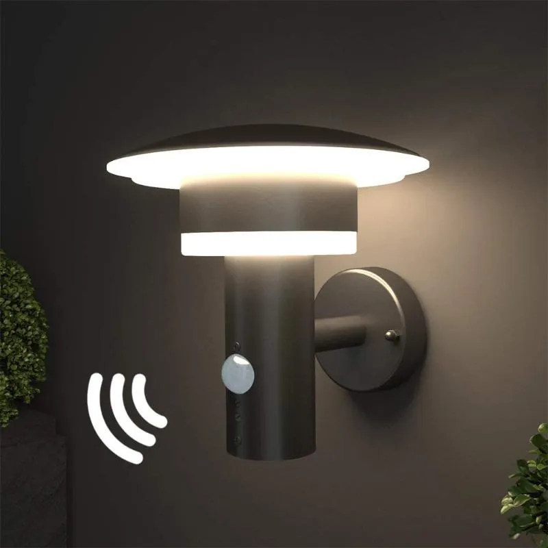 Applique d'extérieur LED, luminaire avec détecteur de mouvement et interrupteur en acier inoxydable (avec capteur PIR) [A-class Energy+] Lampe