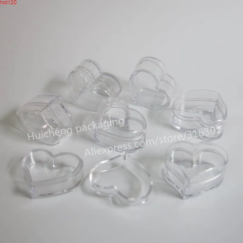 100 x 3 g kleine, transparente, herzförmige Kunststoff-Creme-Make-up-Gläser für Nail-Art-Glitzer