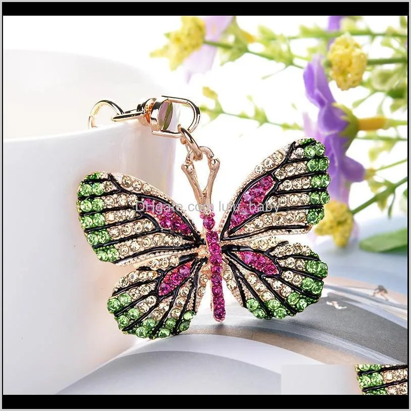 new trendy fashion ins luxury designer pretty colorful diamond rhinestone butterfly bag charms keychains for women girls