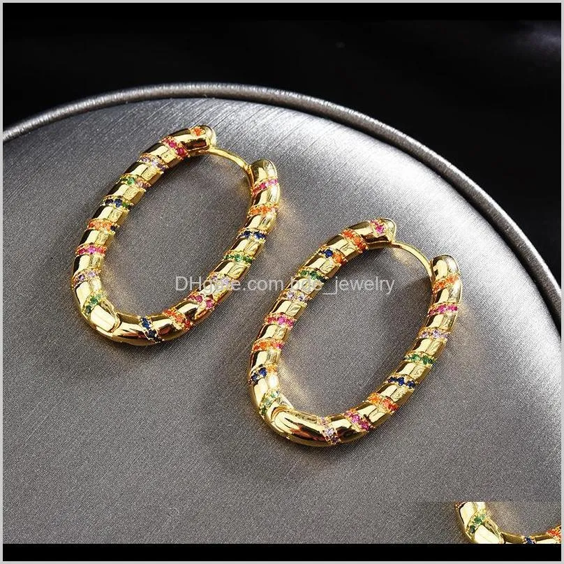 fashion luxury design micro zircon stripe colorful zircon geometric earrings vintage exotic oval hoop earrings dff0527