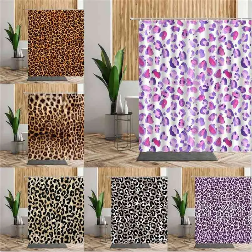 Brown Leopard Printed Shower Curtain Bathroom Curtains Waterproof Fabric Home Partition Screen Living Room Bathtub Sets 210915