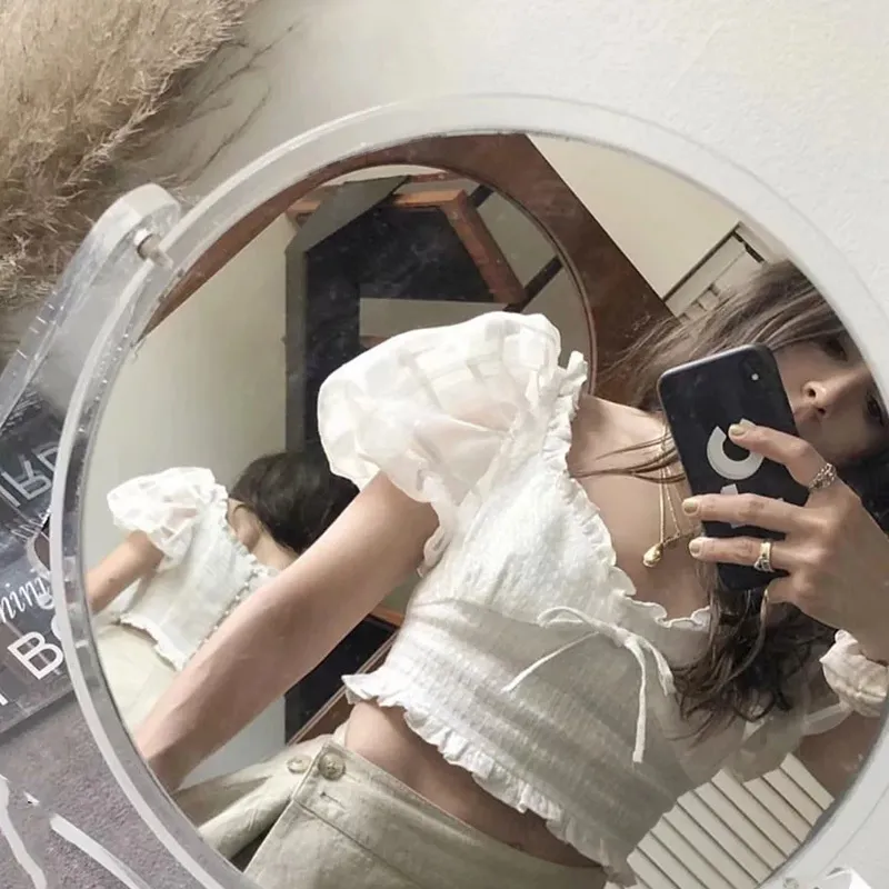 Tulle Tops Womens Designer Crop Tops: Summer Ruffle Tops, White Tulle Tops Womens Designer Crop Tops: Summer Ruffle Tops, White