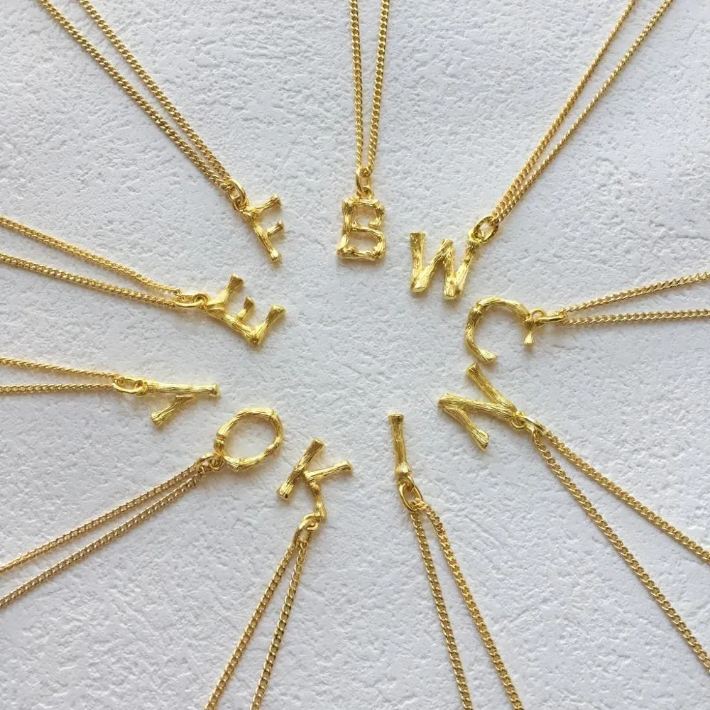 Geometric Bamboo Gold A Z Chain Necklace With Little Letter Design