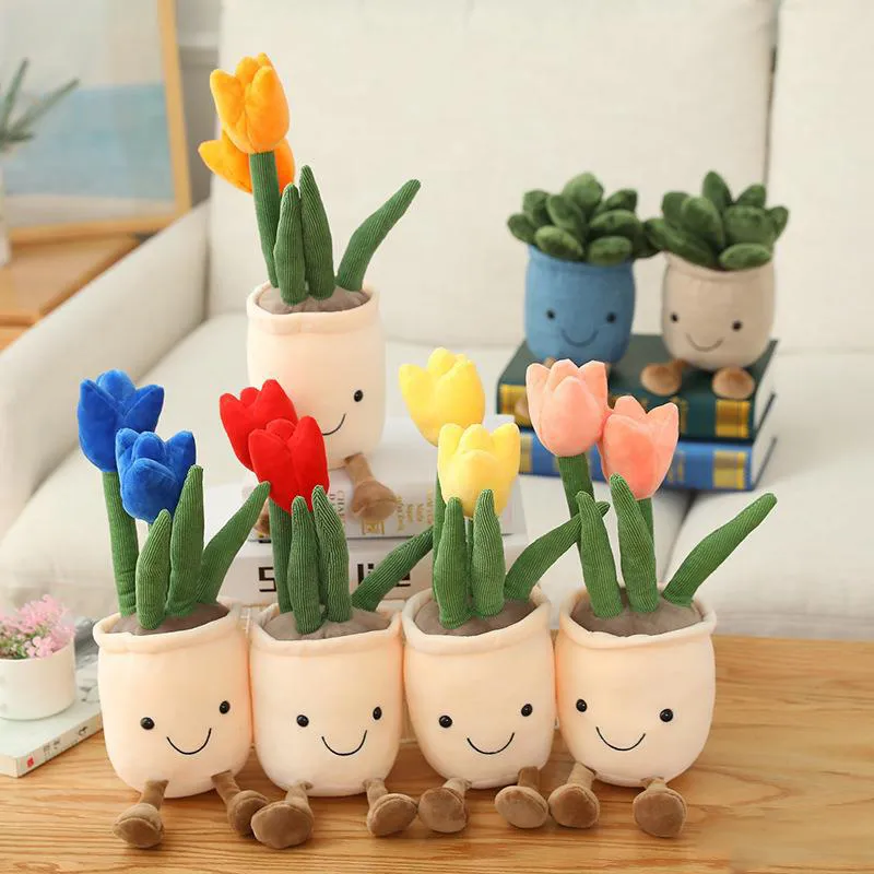 Realistic tulip meat plant plush stuffed toy soft bookshelf decorative doll creative potted flowers throw pillow children gift 2030 Y2