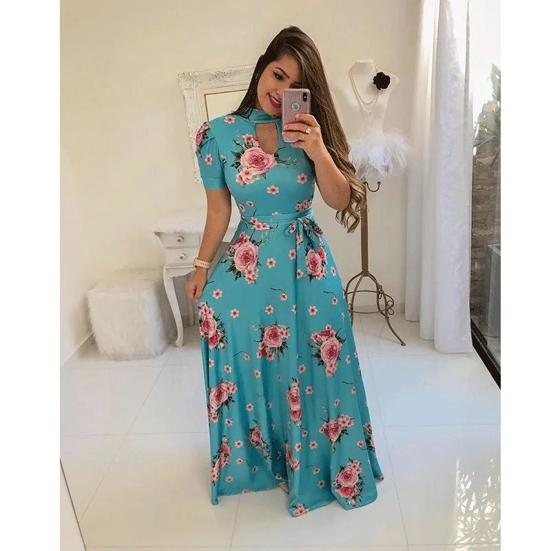 chinese dress ladies Plus Size Long Sleeves Embroidery Ruffles Maxi Boho Dress M
