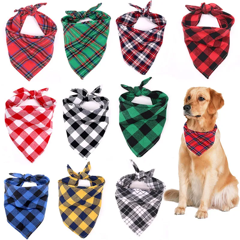 Dog Bandana Christmas Plaid Pet Scarf Triangle Bib Kerchief for Small Medium Large Dogs Xmas Birthday Gift Washable Square Printing Double Adjustable for Puppy Cat