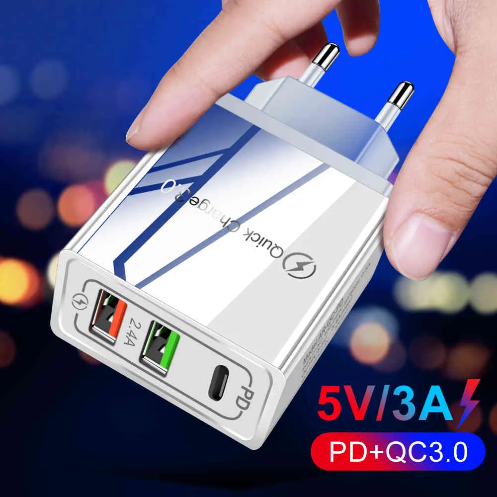 Быстрая зарядка 3.0 PD USB зарядное устройство Универсальный 30W Тип C Адаптер быстрого питания для iPhone 12 8 Plus Xiaomi Phone iPad