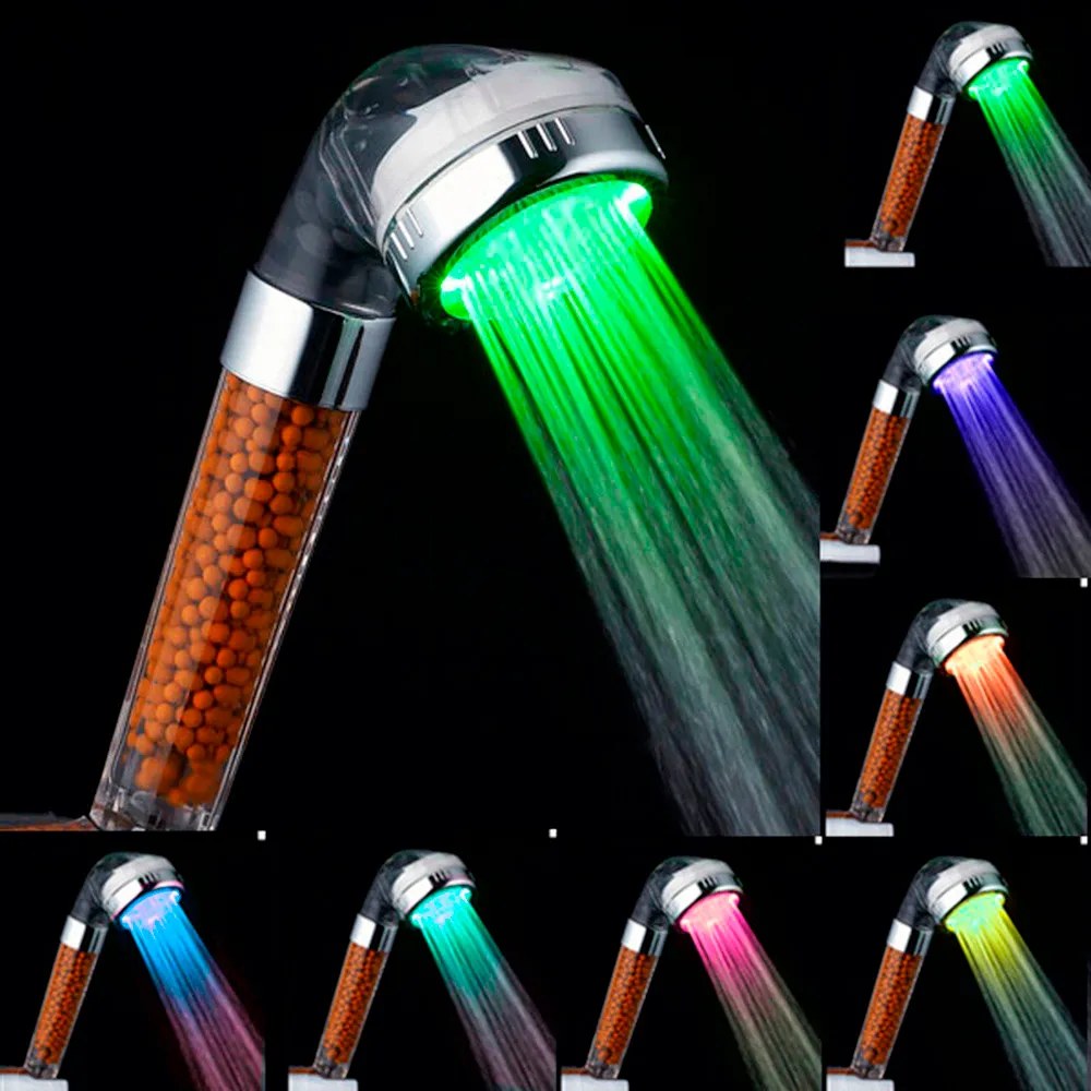 Shower Head Led Temperature Shower Spray Heads RGB 7 Colorful Light Water Bath Bathroom Filtration #41#40