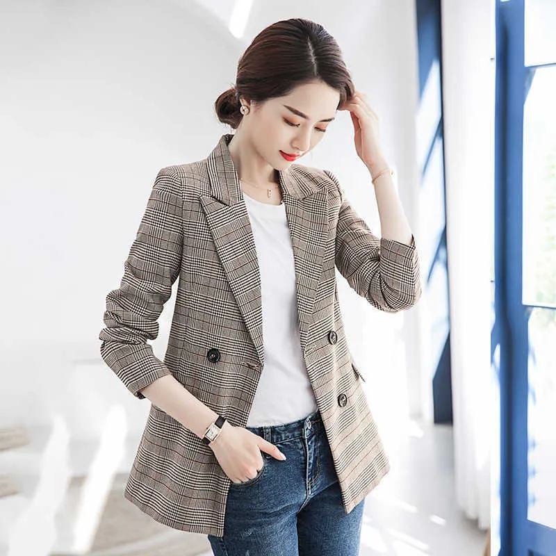 Blazer Femme Veste féminine Veste de haute qualité Casual Check Dames Costume Élégant Manteau à manches longues Bureau 210527