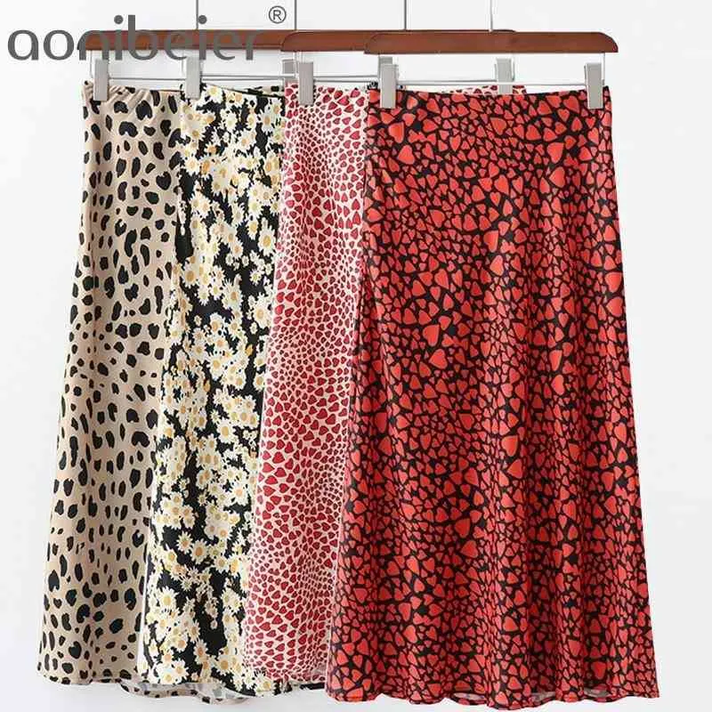 Gonna leopardata a forma di cuore con margherita, elegante gonna in raso, moda, cerniera laterale, donna, vita alta, casual, camicia a trapezio femminile 210604