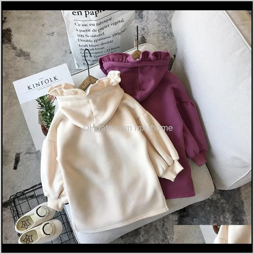 girls clothes new winter long sleeve hooded casual thick warm cute solid dress for kids girl hoody shirt flee dress children 201029