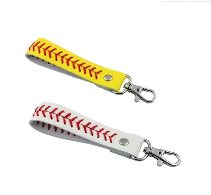 Acessórios do esporte do titânio 20 pcs Softball Stitch de couro redondo Corrente Baseball Oval Chaveiro Corda Colar Chaveiro