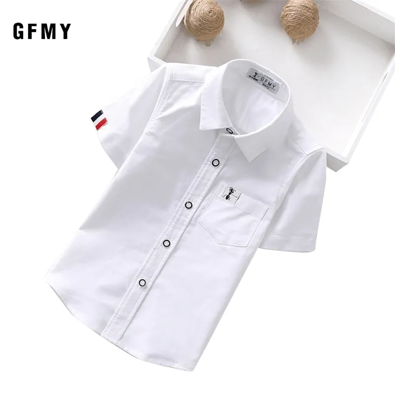 GFMY 여름 판매 어린이 셔츠 캐주얼 솔리드 코튼 컬러 블루 화이트 반팔 소년 2-14 년 220125